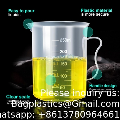 Plastic gegradueerde cilinders&amp; Plastic Beakers, Plastic gegradueerde cilinders 10ml 25ml 50ml 100ml 250ml &amp; 5pcs