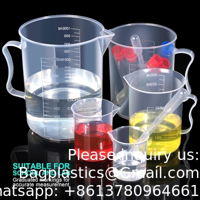 Plastic gegradueerde cilinders&amp; Plastic Beakers, Plastic gegradueerde cilinders 10ml 25ml 50ml 100ml 250ml &amp; 5pcs