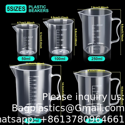 Plastic gegradueerde cilinders&amp; Plastic Beakers, Plastic gegradueerde cilinders 10ml 25ml 50ml 100ml 250ml &amp; 5pcs