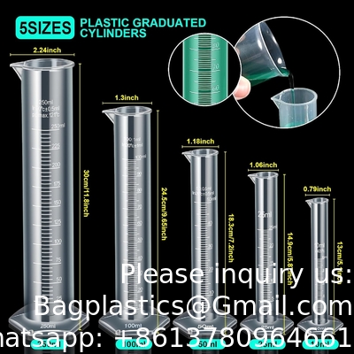 Plastic gegradueerde cilinders&amp; Plastic Beakers, Plastic gegradueerde cilinders 10ml 25ml 50ml 100ml 250ml &amp; 5pcs