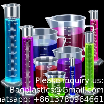 Plastic gegradueerde cilinders&amp; Plastic Beakers, Plastic gegradueerde cilinders 10ml 25ml 50ml 100ml 250ml &amp; 5pcs