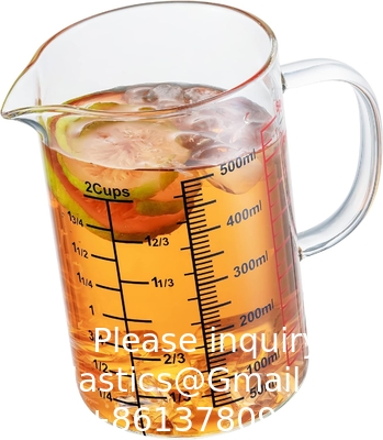 Glas meetbeker [geïsoleerd handvat, V-vormige slang] gemaakt van hoog borosilicaat glas meetbeker voor de keuken