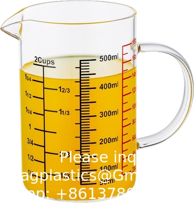 Glas meetbeker [geïsoleerd handvat, V-vormige slang] gemaakt van hoog borosilicaat glas meetbeker voor de keuken