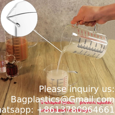 Glas meetbeker [geïsoleerd handvat, V-vormige slang] gemaakt van hoog borosilicaat glas meetbeker voor de keuken