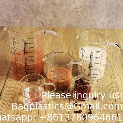 Glas meetbeker [geïsoleerd handvat, V-vormige slang] gemaakt van hoog borosilicaat glas meetbeker voor de keuken