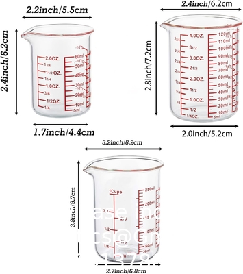 Borosilicaat glas meetbeker Set-V-vormige slang omvat 60ml ((2OZ), 120ml ((4OZ), 250ml ((8OZ) glas meetbeker