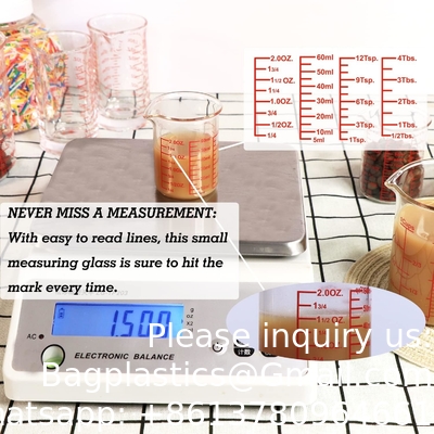Borosilicaat glas meetbeker Set-V-vormige slang omvat 60ml ((2OZ), 120ml ((4OZ), 250ml ((8OZ) glas meetbeker