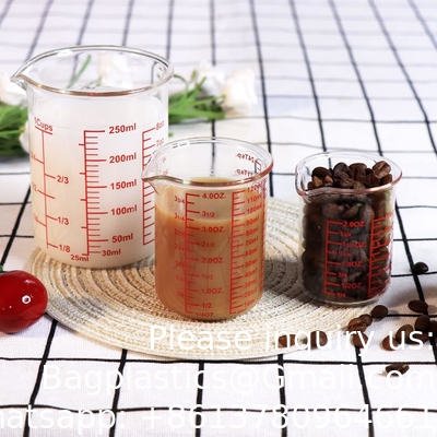 Borosilicaat glas meetbeker Set-V-vormige slang omvat 60ml ((2OZ), 120ml ((4OZ), 250ml ((8OZ) glas meetbeker