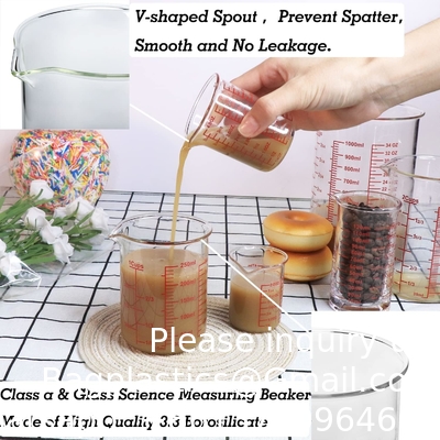 Borosilicaat glas meetbeker Set-V-vormige slang omvat 60ml ((2OZ), 120ml ((4OZ), 250ml ((8OZ) glas meetbeker