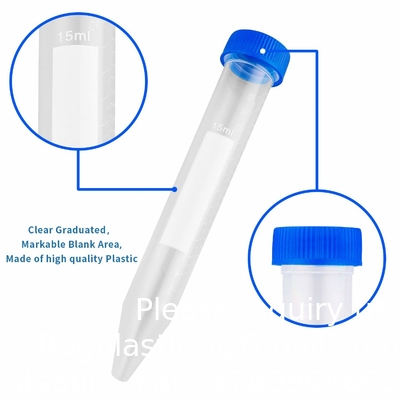 Konieke centrifugebuizen 15 ml, steriele testbuizen van kunststof met schroefkappen, polypropyleencontainer met graduate