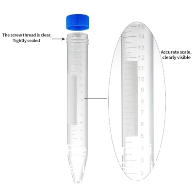 Konieke centrifugebuizen 15 ml, steriele testbuizen van kunststof met schroefkappen, polypropyleencontainer met graduate