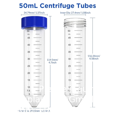 Konieke centrifugebuizen 50 ml, EO Steriele polypropyleen lekvrije schroefkappen, gegradueerde en schrijfmerken