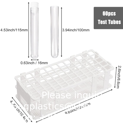 Plastic proefbuizen met rek en dop, 16 x 100 mm met houder voor wetenschappelijke experimenten, Perlen vloeistof