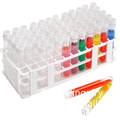 Plastic proefbuizen met rek en dop, 16 x 100 mm met houder voor wetenschappelijke experimenten, Perlen vloeistof