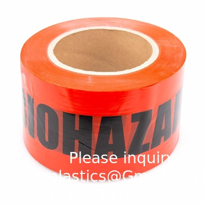Biogevaar waarschuwingsband met zwarte afdruk, legende &quot;Biohazard&quot; (met logo), 55 yd.