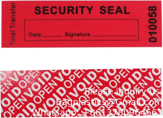 Overdracht Tamper Proof Security Guarantee Void Stickers/Labels/Seals (Rood, 1 X 3,35 inch, serienummers)