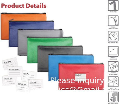 Zipper Security Bank Deposit Bag, Clear Window &amp; 14 Insert Cards Cash Bag, Utility Pouch, diverse 7 kleuren