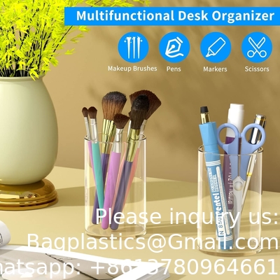 Acrylpenhouder 2 Pack,Clear Desktop Pencil Cup Stationery Organizer voor kantoor bureau accessoires -Rond