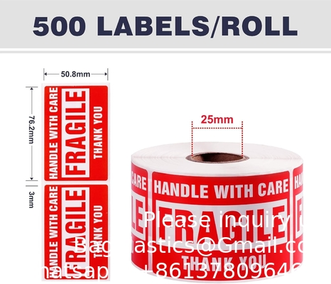 3 x 2 inch handvat met zorg Fragile stickers voor het verzenden van bewegende glas 500 Permanente kleefstof Fragile labels
