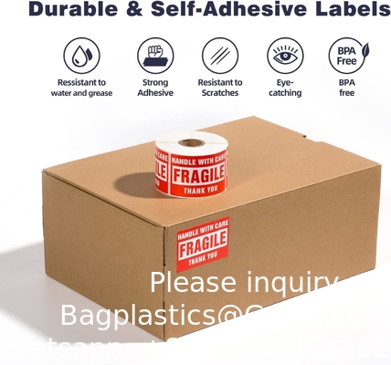 3 x 2 inch handvat met zorg Fragile stickers voor het verzenden van bewegende glas 500 Permanente kleefstof Fragile labels