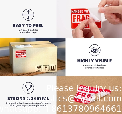 3 x 2 inch handvat met zorg Fragile stickers voor het verzenden van bewegende glas 500 Permanente kleefstof Fragile labels