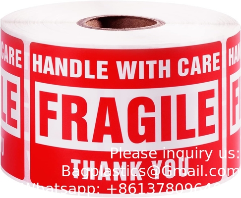 3 x 2 inch handvat met zorg Fragile stickers voor het verzenden van bewegende glas 500 Permanente kleefstof Fragile labels