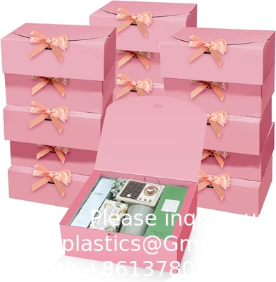 Geschenkdozen met deksels, Roze 10X8X4 inch geschenkdozen, bruidsmeisje aanzoekdoos met lint, Kraft papier dozen voor het huwelijk