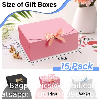 Geschenkdozen met deksels, Roze 10X8X4 inch geschenkdozen, bruidsmeisje aanzoekdoos met lint, Kraft papier dozen voor het huwelijk