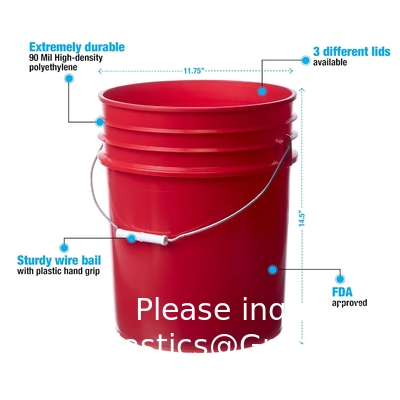Emmer met Gamma Seal deksel, HDPE, Red Food Grade BPA-vrij 5 gallon emmer emmercontainer met Gamma Seal deksel