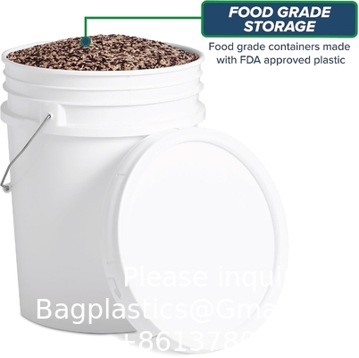 5 Gallon White Bucket &amp; Lid - Duurzame 90 Mil All Purpose Bucket - Food Grade - BPA Free Plasti (5 Gal. W/Lids - 6pk)