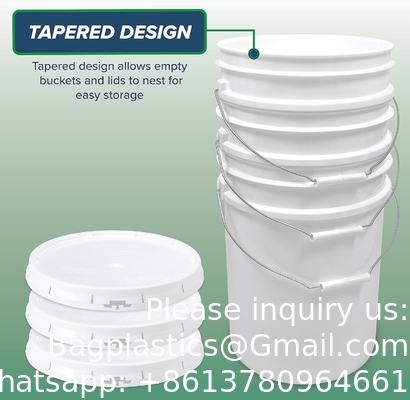 5 Gallon White Bucket &amp; Lid - Duurzame 90 Mil All Purpose Bucket - Food Grade - BPA Free Plasti (5 Gal. W/Lids - 6pk)