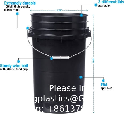 7 liter zwarte emmers voor voedingsmiddelen + Gamma-dichtingsdeksels, BPA-vrije containeropslag, duurzame HDPE-emmers