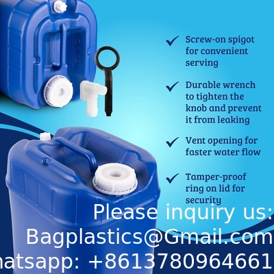 Opstapelbare wateropslagcontainers met deksels, noodwateropslagpakketten, spogots en waterbehoudflessen