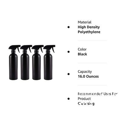 Plastic sprayflessen Zwart voor reinigingsoplossingen 16 oz (verpakking van 4), Heavy Duty hervulbaar herbruikbaar lege spray