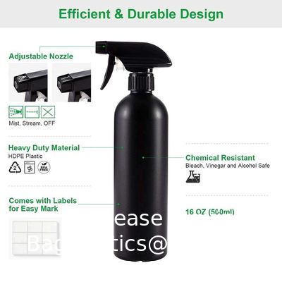 Plastic sprayflessen Zwart voor reinigingsoplossingen 16 oz (verpakking van 4), Heavy Duty hervulbaar herbruikbaar lege spray