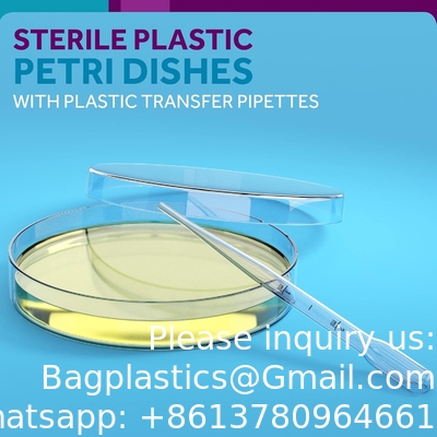 Steriele petrischalen met deksels (90 x 15 mm), 2 ml plastic pipetten voor laboratoriumanalyse, schoolprojecten, bloedmonsters
