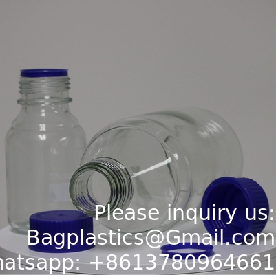 Laboratorium water reagens Wetenschappelijk 500 ml glas Ronde media opslagflessen met GL45 schroefdop, borosilicaat glas