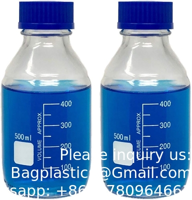 Laboratorium water reagens Wetenschappelijk 500 ml glas Ronde media opslagflessen met GL45 schroefdop, borosilicaat glas