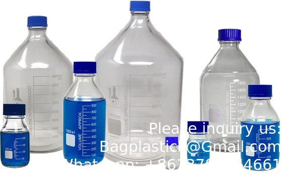 Laboratorium water reagens Wetenschappelijk 500 ml glas Ronde media opslagflessen met GL45 schroefdop, borosilicaat glas