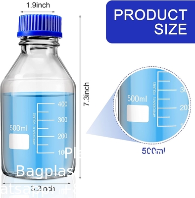 Laboratorium water reagens Wetenschappelijk 500 ml glas Ronde media opslagflessen met GL45 schroefdop, borosilicaat glas