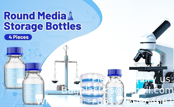 Laboratorium water reagens Wetenschappelijk 500 ml glas Ronde media opslagflessen met GL45 schroefdop, borosilicaat glas