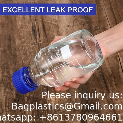 Laboratorium water reagens Wetenschappelijk 500 ml glas Ronde media opslagflessen met GL45 schroefdop, borosilicaat glas