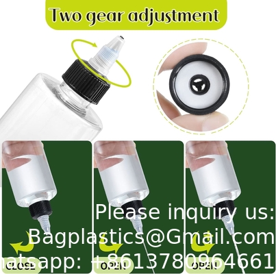 8oz plastic klemflessen, helder olie dispenser druppelfles applicator met twist top cap