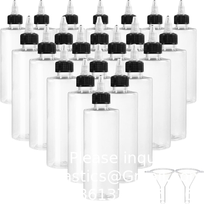 8oz plastic klemflessen, helder olie dispenser druppelfles applicator met twist top cap