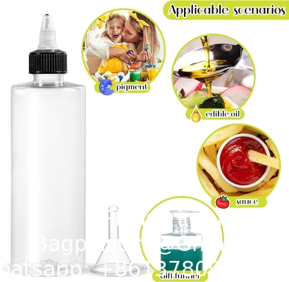 8oz plastic klemflessen, helder olie dispenser druppelfles applicator met twist top cap