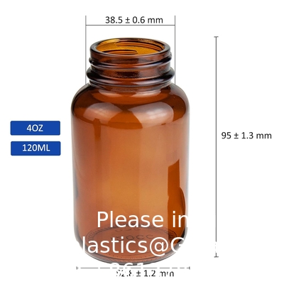 Glasbrede mond verpakkingsfles, 4 oz Amber, voor bemonstering, verpakking, opslag, conservering of transport