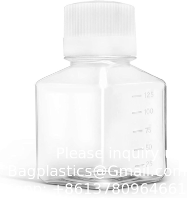 Wetenschappelijke 125 ml Plastic Reagent Flask 6-Pack Laboratory Chemical Storage - Clear Graduated Square Polycarbonate