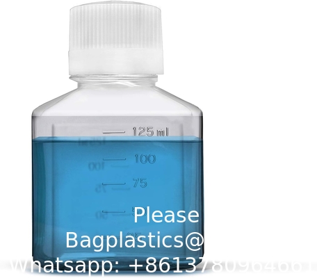 Wetenschappelijke 125 ml Plastic Reagent Flask 6-Pack Laboratory Chemical Storage - Clear Graduated Square Polycarbonate