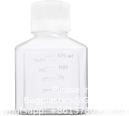 Wetenschappelijke 125 ml Plastic Reagent Flask 6-Pack Laboratory Chemical Storage - Clear Graduated Square Polycarbonate