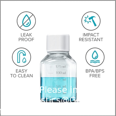 Wetenschappelijke 125 ml Plastic Reagent Flask 6-Pack Laboratory Chemical Storage - Clear Graduated Square Polycarbonate